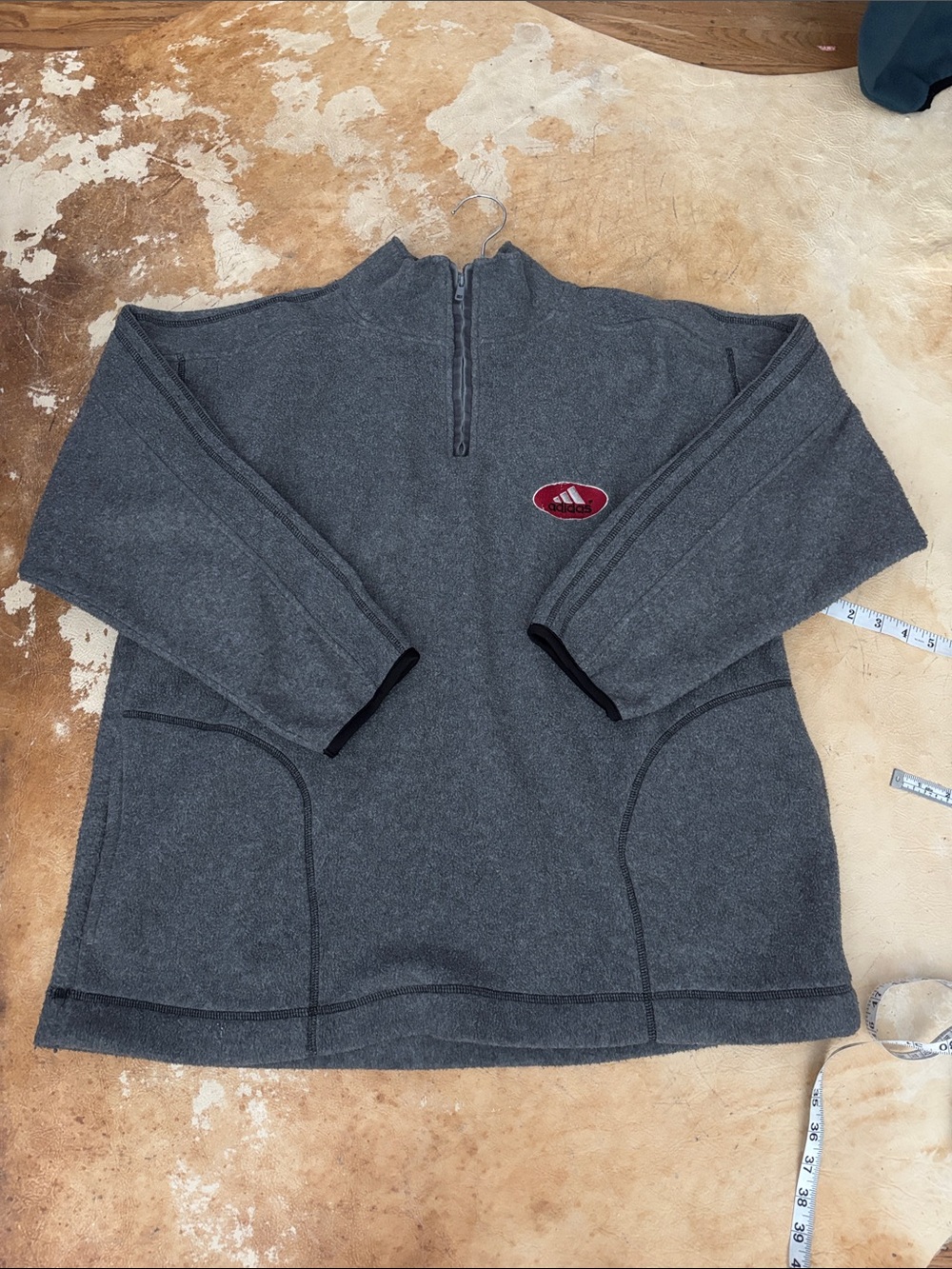 Vintage made in Canada Adidas Men's Charcoal Gray Half-Zip Fleece Pullover